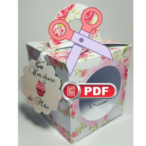 Arquivo de Corte Caixa Cupcake Dia das Mães 2 - pdf Tesoura