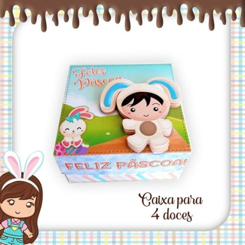 Arquivo de Corte Caixa para 4 Doces Pácoa Menino e Menina
