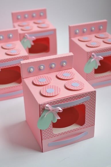 Arquivo de Corte Caixa para Cupcake Fogão Chá de Cozinha