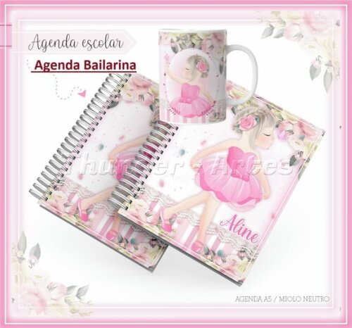 Arquivo de Corte Etiqueta Escolar Agenda Bailarina