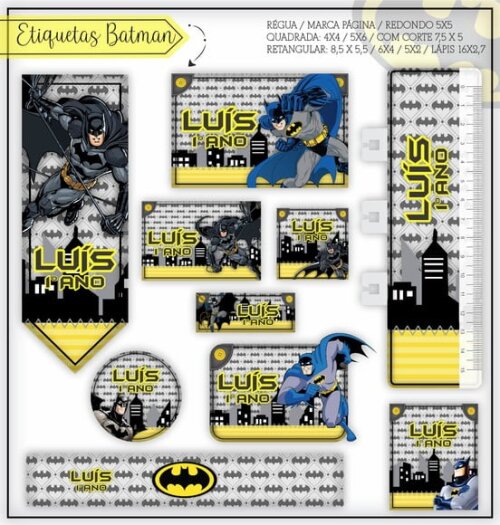 Arquivo de Corte Etiqueta Escolar Agenda Batman