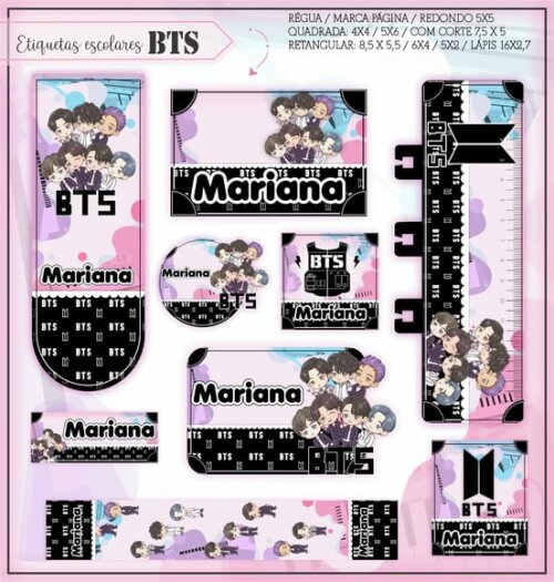 Arquivo de Corte Etiqueta Escolar Agenda Bts