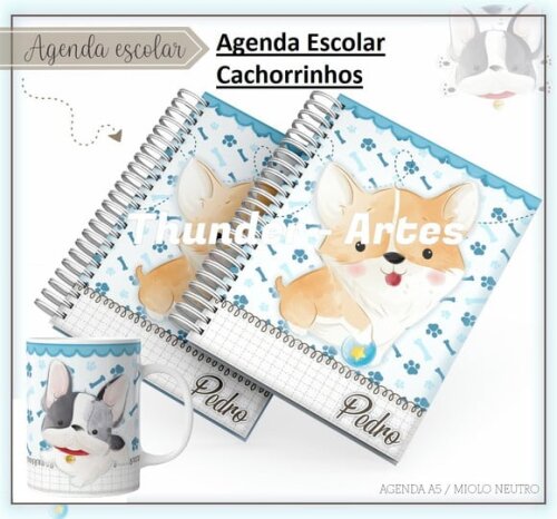 Arquivo de Corte Etiqueta Escolar Agenda Cachorrinhos