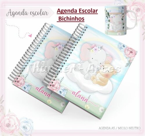 Arquivo de Corte Etiqueta Escolar Agendar Bichinhos