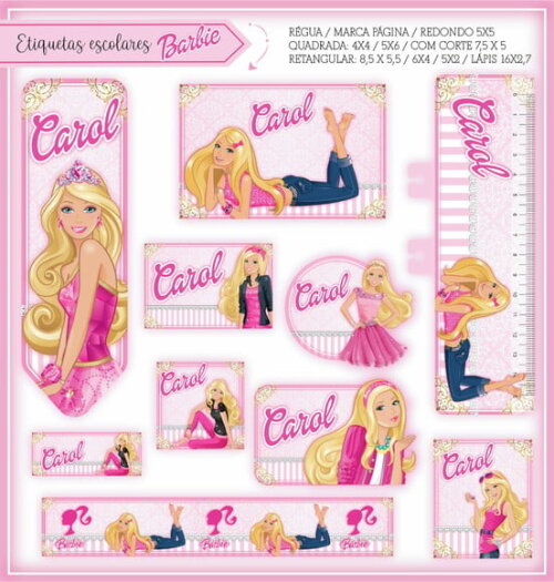 Arquivo de Corte Etiqueta Escolar Agendar Barbie