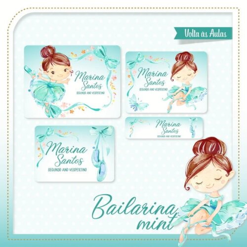 Arquivo de Corte Etiqueta Escolar Bailarina Mint