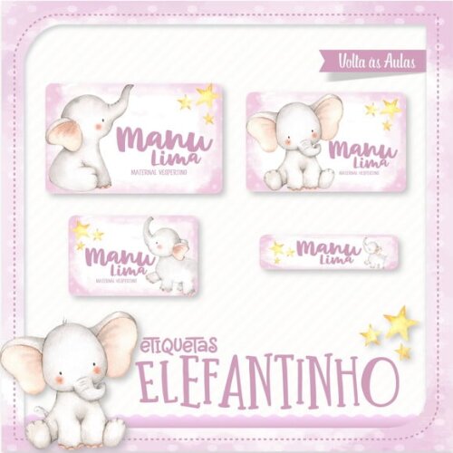 Arquivo de Corte Etiqueta Escolar Elefantinho Rosa