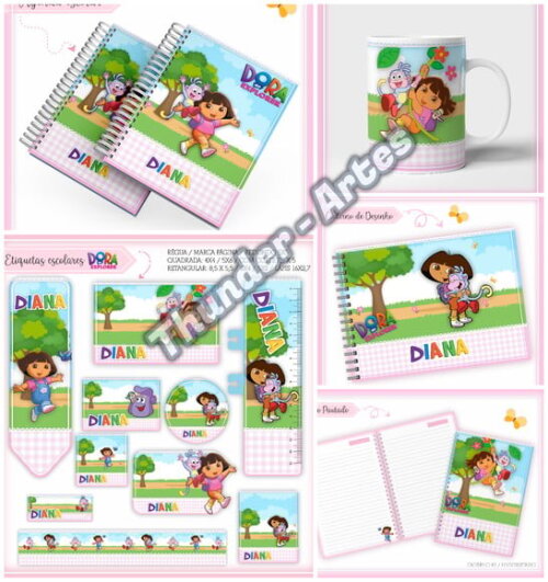 Arquivo de Corte Etiquetas Agenda Escolar Dora Aventureira