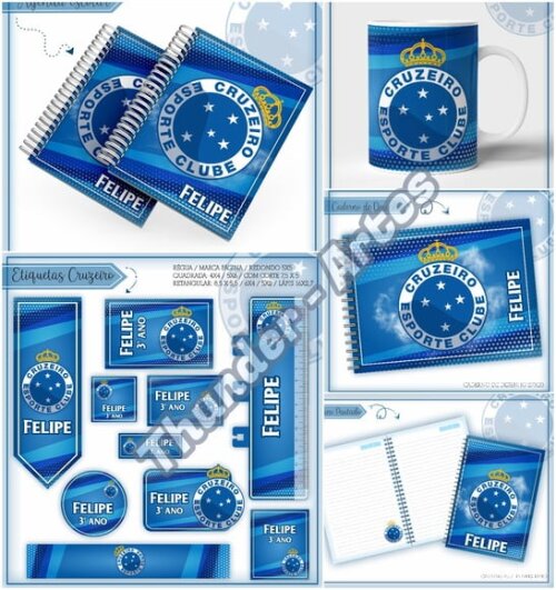 Arquivo de Corte Etiquetas Agenda Escolar Futebol Cruzeiro