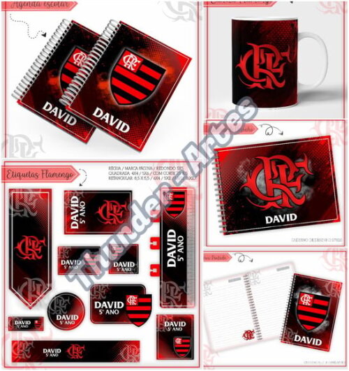 Arquivo de Corte Etiquetas Agenda Escolar Futebol Flamengo
