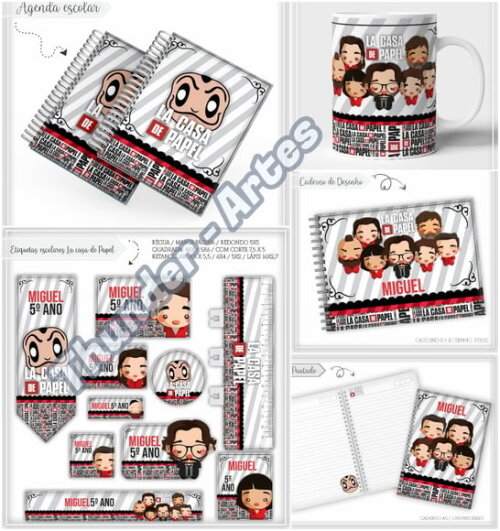 Arquivo de Corte Etiquetas Agenda Escolar La Casa de Papel