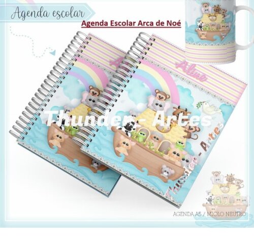 Arquivo de Corte Etiquetas Agenda Escolar Menina Arca de Noé
