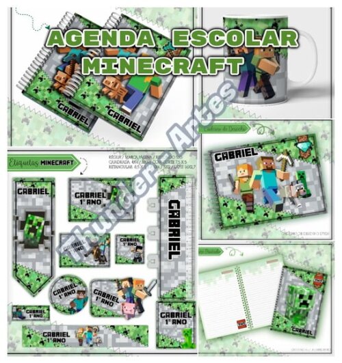 Arquivo de Corte Etiquetas Agenda Escolar Minecraft