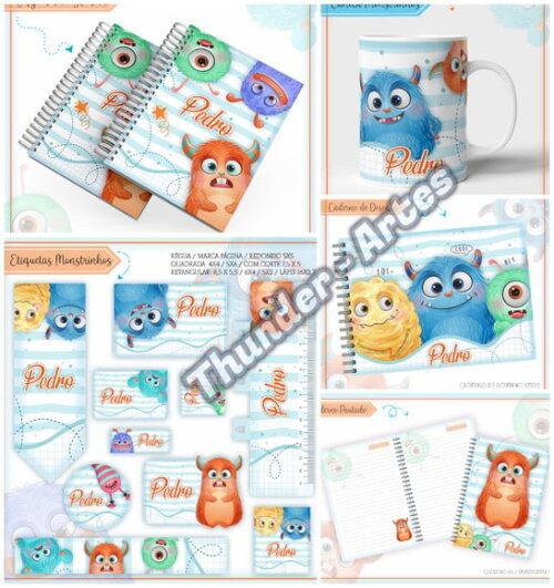Arquivo de Corte Etiquetas Agenda Escolar Monstrinhos Baby