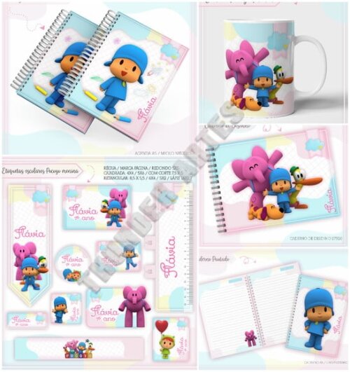Arquivo de Corte Etiquetas Agenda Escolar Pocoyo Menina