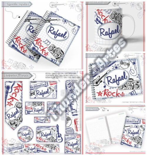 Arquivo de Corte Etiquetas Agenda Escolar Rock Roll