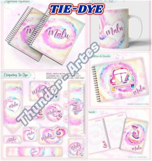 Arquivo de Corte Etiquetas Agenda Escolar Tie-dye