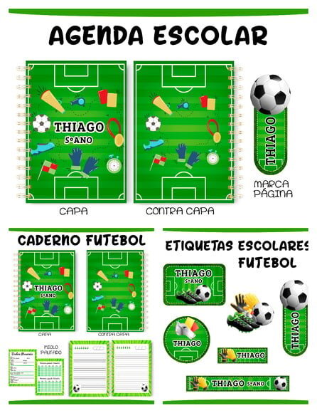 Arquivo de Corte Etiquetas e Agenda Escolar, Miolo, Futebol