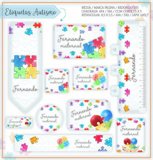 Arquivo Etiqueta Escolar Capas para Agenda Autismo Autista