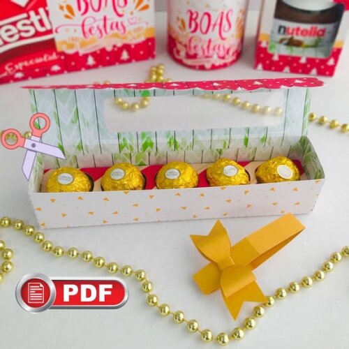 Arquivo pdf Caixa 5 Doces Boas Festas Corte Tesoura