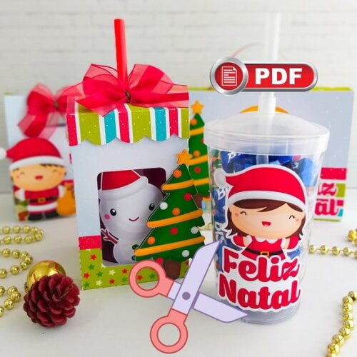 Arquivo pdf Caixa Copo Twister 500ml Natal Corte Tesoura