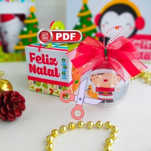 Arquivo pdf Caixa Esfera 7cm Natal Crianças Corte Tesoura