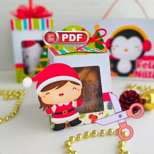 Arquivo pdf Caixa Mini Panetone 80g Natal Crianças Tesoura