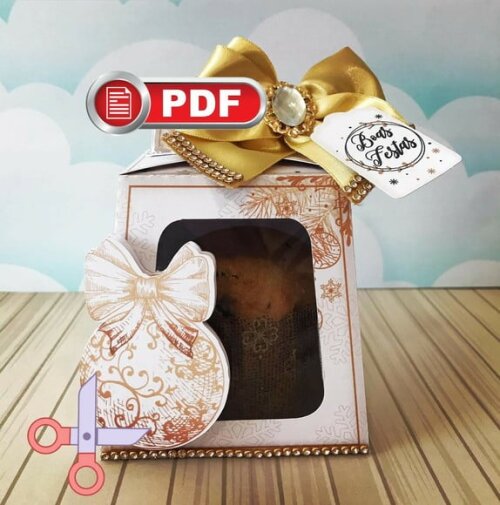 Arquivo pdf Caixa Mini Panetone 80g Natal para Tesourete
