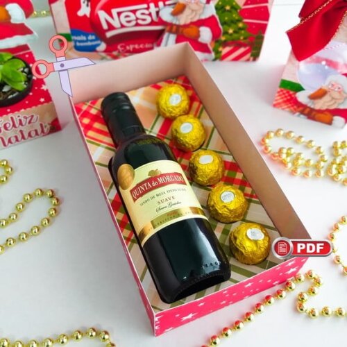 Arquivo pdf Caixa Mini Vinho e 5 Doces Natal Tesoura