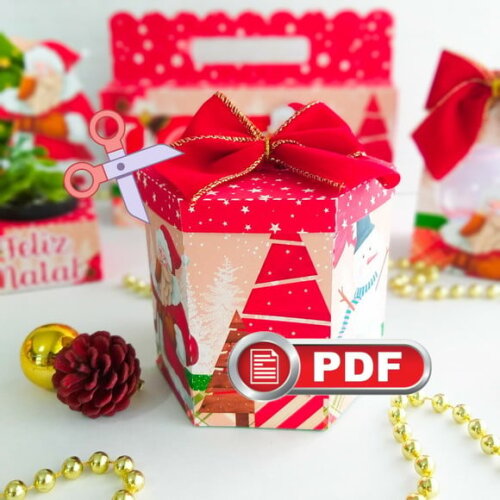 Arquivo pdf Caixa Panetone 250g Natal Corte Tesoura