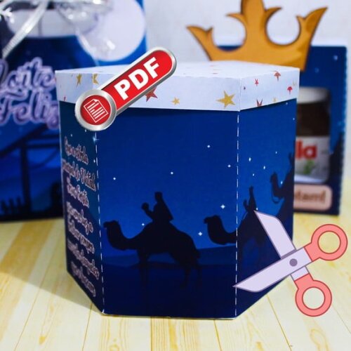 Arquivo pdf Caixa Panetone 250g Natal Azul Corte Tesoura