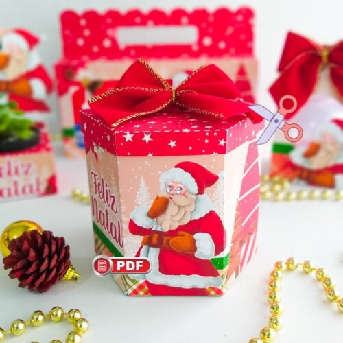 Arquivo pdf Caixa Panetone 250g Natal Corte Tesoura