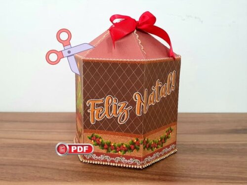 Arquivo pdf Caixa Panetone 500g Natal para Tesoura