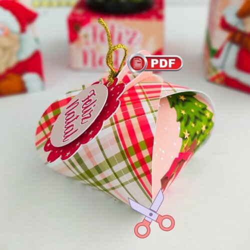Arquivo pdf Caixa Trouxinha Bem Casado Natal Tesoura