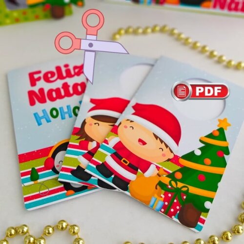 Arquivo pdf Cartão Coloretti Natal Crianças Corte Tesoura