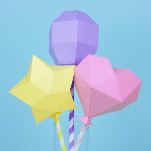 Arquivo Silhouette Balão Estrela e Coração 3d Low Poly