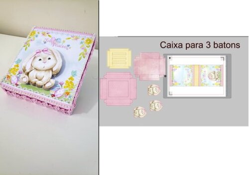 Arquivo Silhouette Caixa 3 Batons Pascoa Rosa Menina