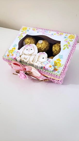 Arquivo Silhouette Caixa 6 Doces Pascoa Rosa Menina