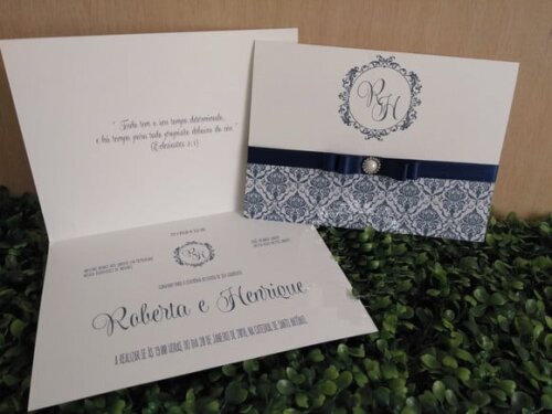 Arquivo Silhouette Convite Casamento Verde Azul Damask
