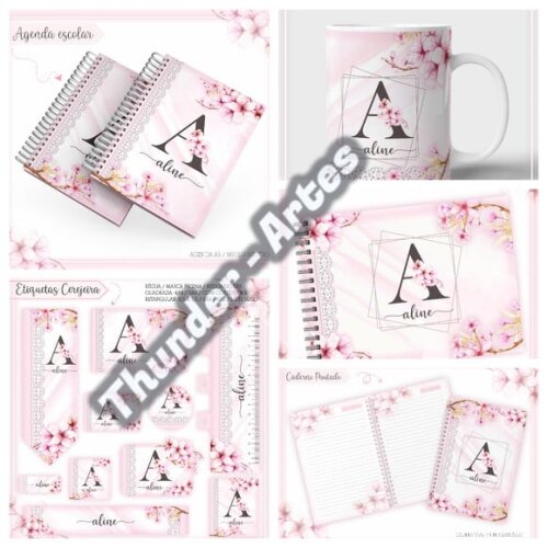 Arquivo Silhouette Etiquetas Agenda Escolar Floral Cerejeira