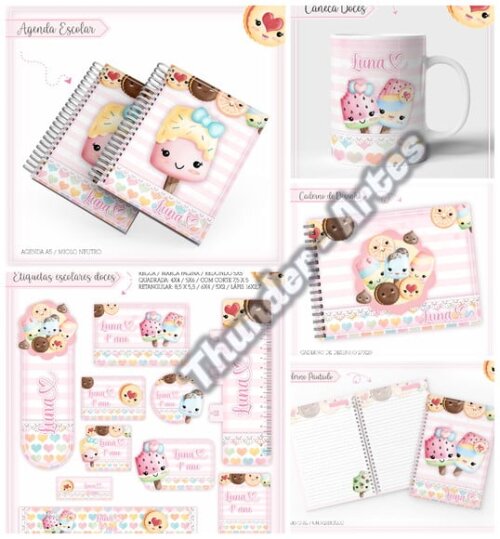 Arquivo Silhouette Etiquetas Agenda Escolar Doces Doçuras