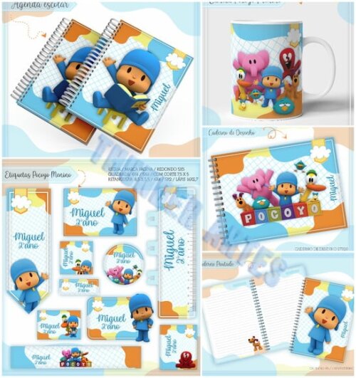 Arquivo Silhouette Etiquetas Agenda Escolar Pocoyo Menino