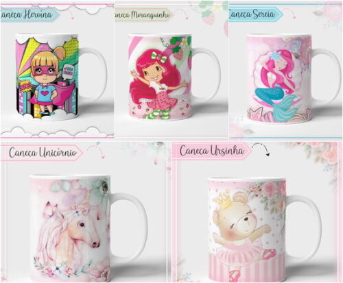 Kit 10 Estampas para Canecas Meninas pdf Png