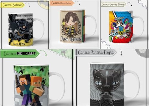 Kit 10 Estampas para Canecas Meninos pdf Png
