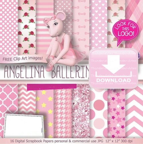 Kit Papel Digital Scrapbook Bailarina Rosa
