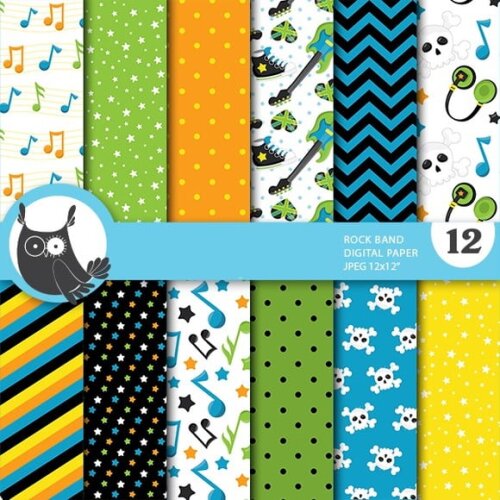 Kit Papel Digital Scrapbook Banda de Rock Meninos