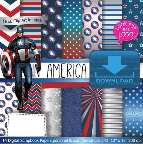 Kit Papel Digital Scrapbook Capitão America