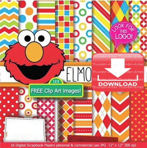 Kit Papel Digital Scrapbook Elmo Vermelho