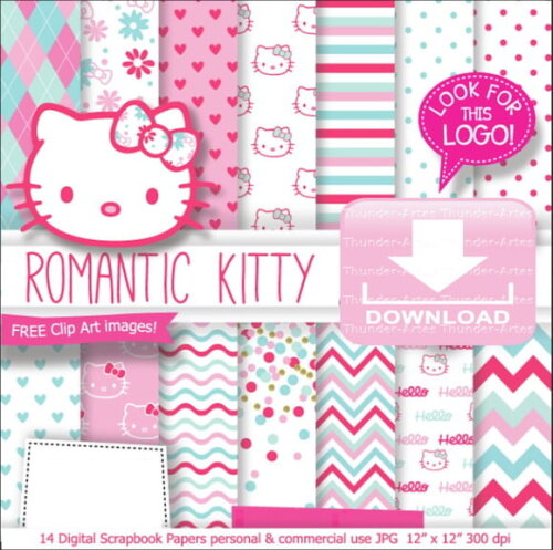 Kit Papel Digital Scrapbook Kitty Rosa