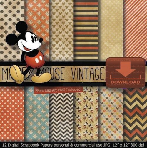 Kit Papel Digital Scrapbook Mickey Vintage